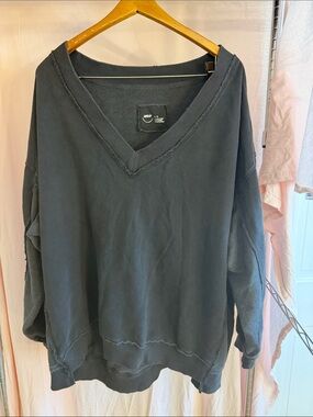 aerie Black Washed V-Neck Sweatshirt